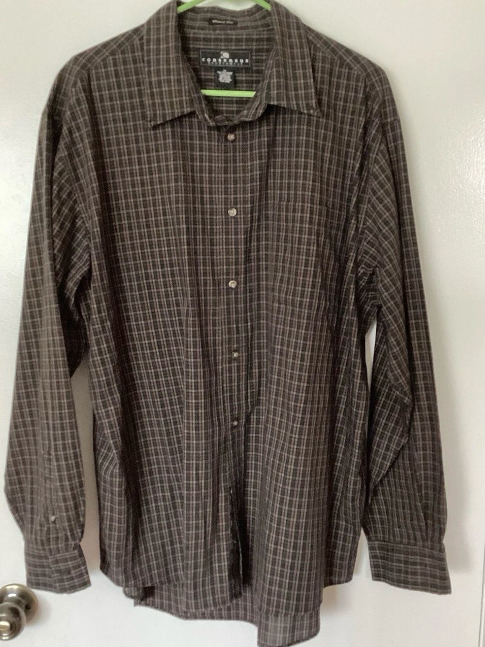 CONSENSUS Men's Brown Plaid Long-Sleeve Dress Shirt Sz XL